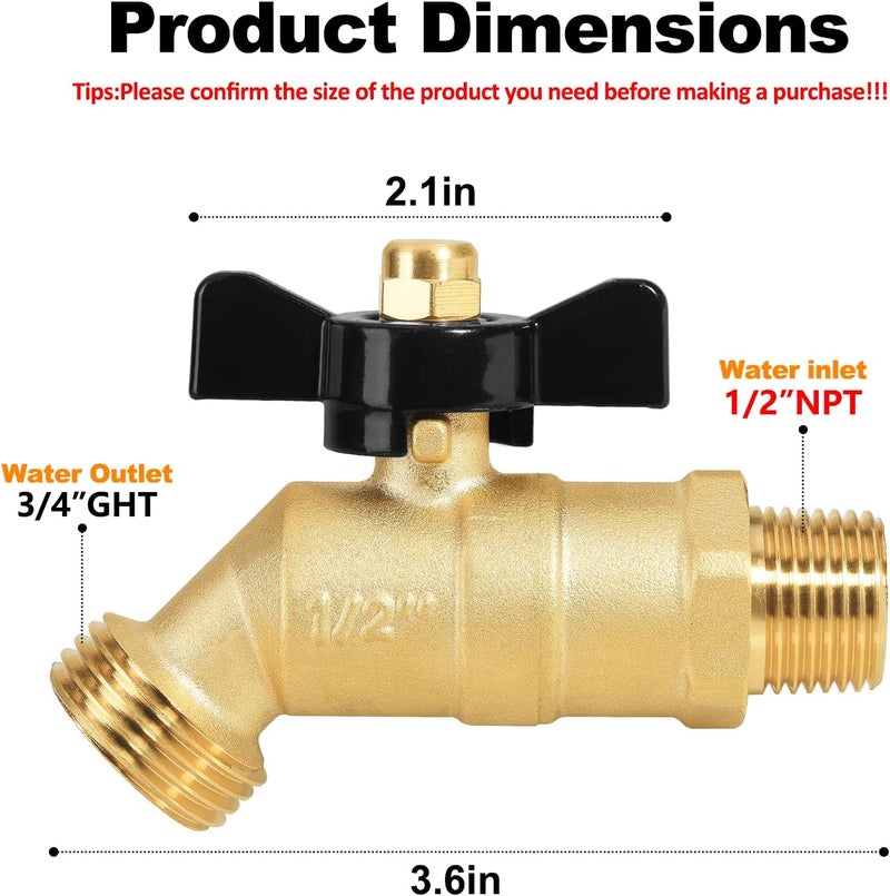 SIGURANTA 1/2" NPT/MIP Brass Male Hose Faucet, Water Spigot with 3/4" Male GHT Thread, Heavy-Duty Outdoor Hose Full-Flow Valve Outdoor Faucet (1/2" NPT Inlet Butterfly Handle) - Image 2